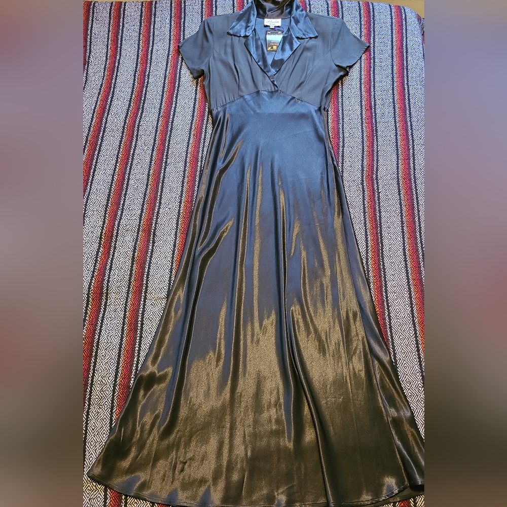 90's Does 40's Harlow Hollywood Glamorous Satin Look Maxi Dress Size 10 - Picture 2 of 16